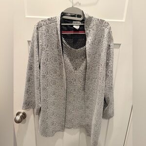 BonWorth Silver Textured Cardigan & Tank Set Size L Dressy Layered Top